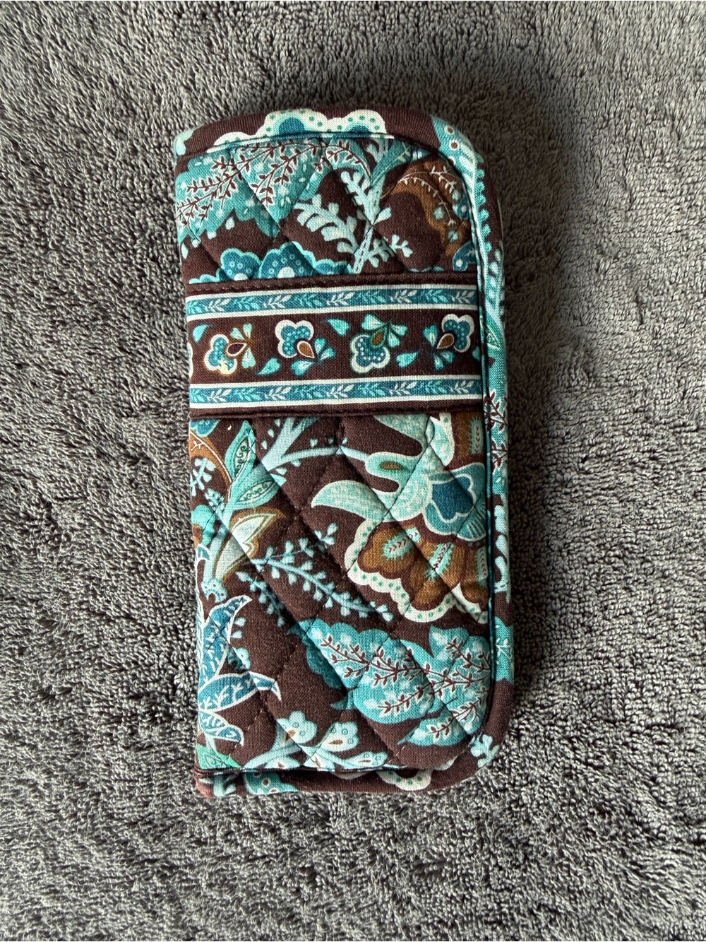 Vera Bradley Turquoise&Brown Floral (Java Blue) Quilted Sunglasses/Glasses Pouch - Picture 4 of 7